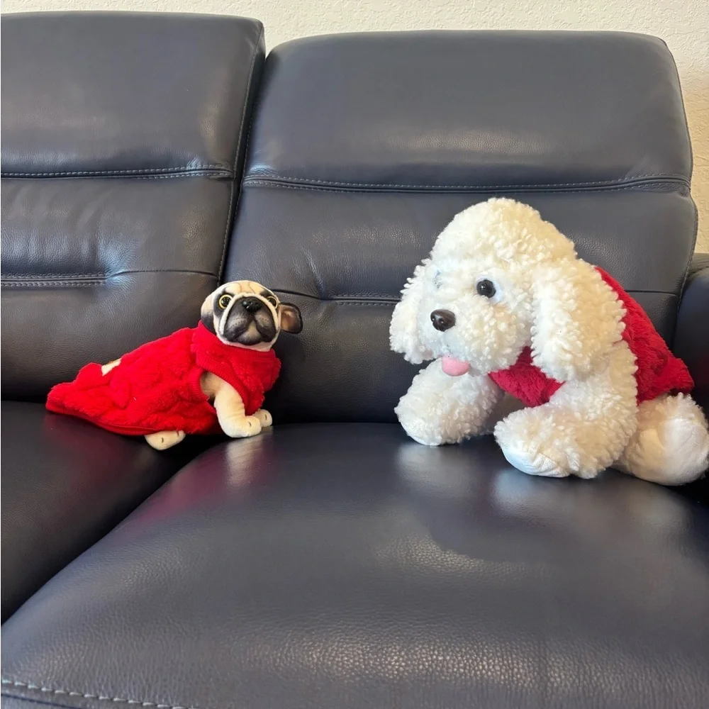 Meet Tiny Red Fluffy Dog Sweater for Pets 💙🩷